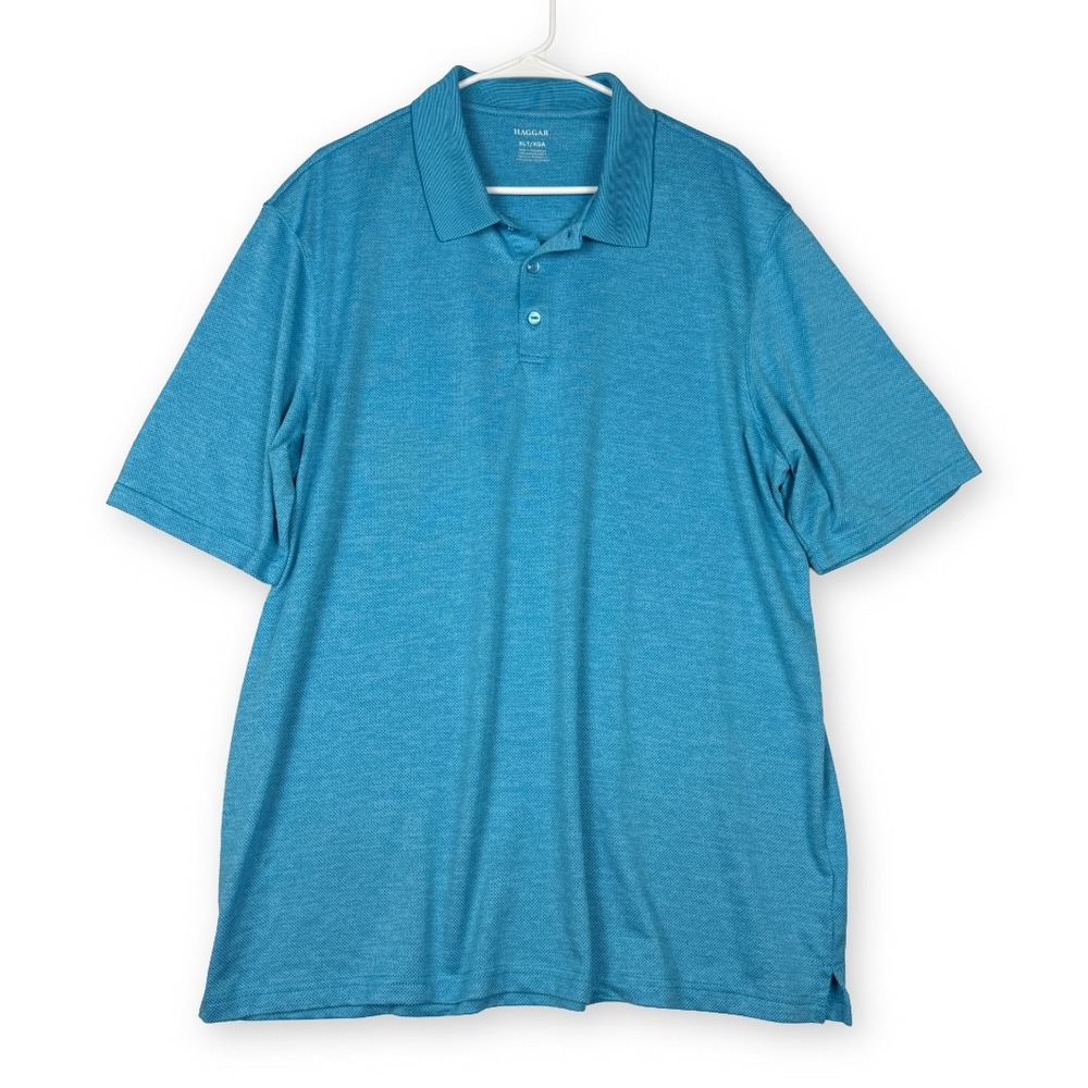 Haggar Mens XL Tall Turquoise Blue Textured Short Sleeve Performance Polo Shirt